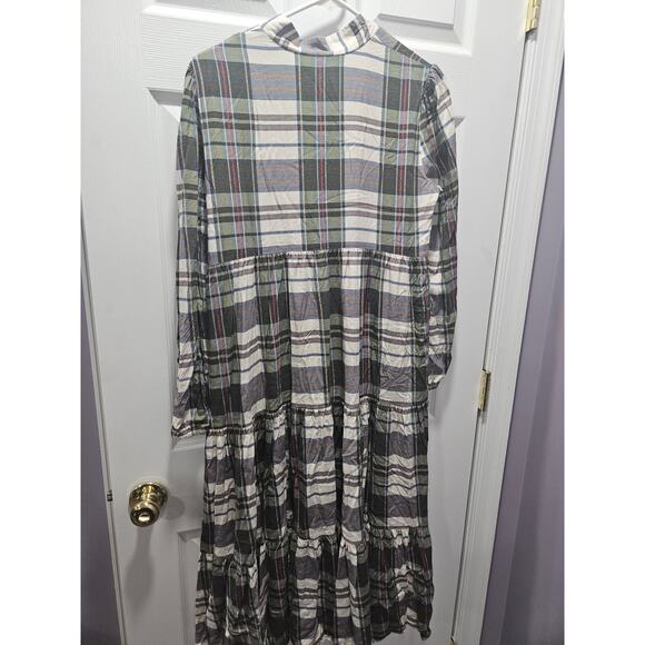 Julie Brown NYC Plaid Tiered Maxi Dress Holiday Winter Christmas Sz XL Green Red - Picture 5 of 8
